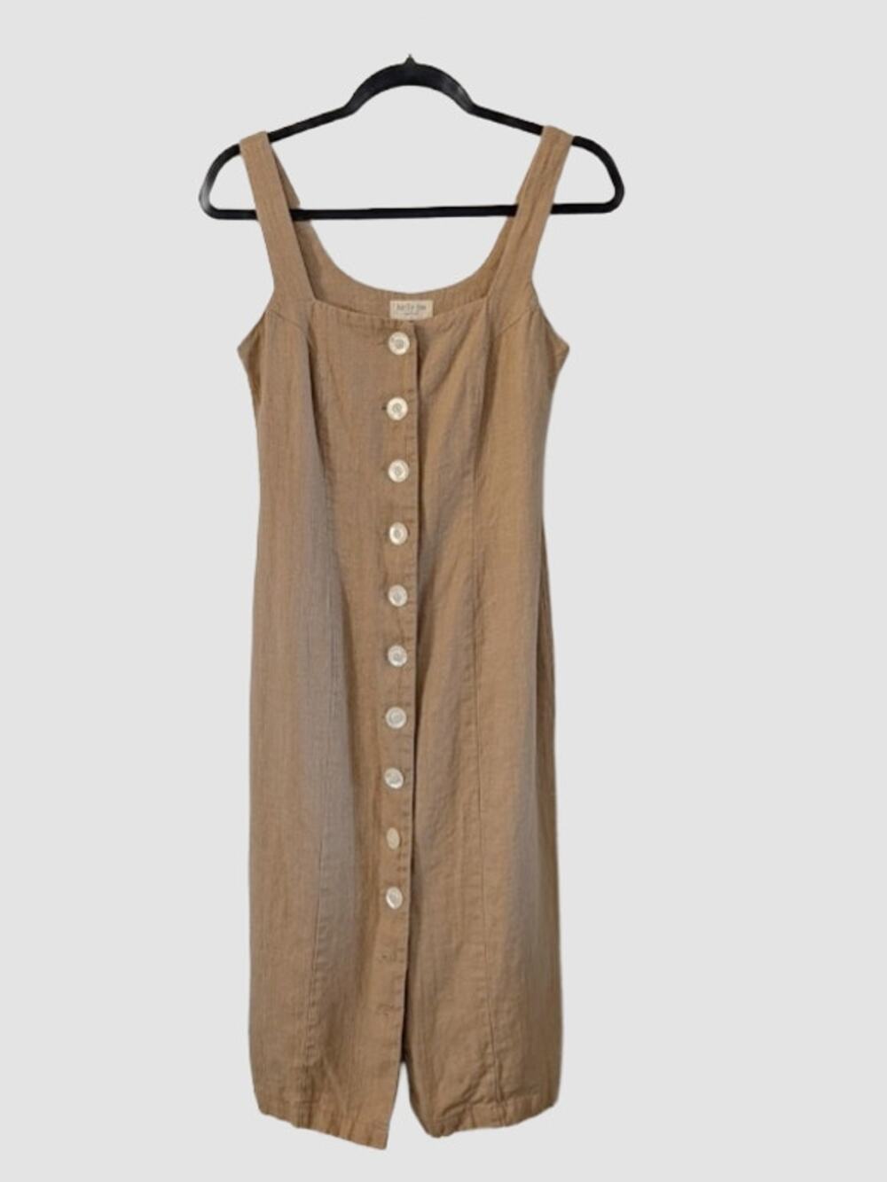 Harly Jae Provence Button Front Dress S 100% Linen Taupe Square Neck Midi Canada